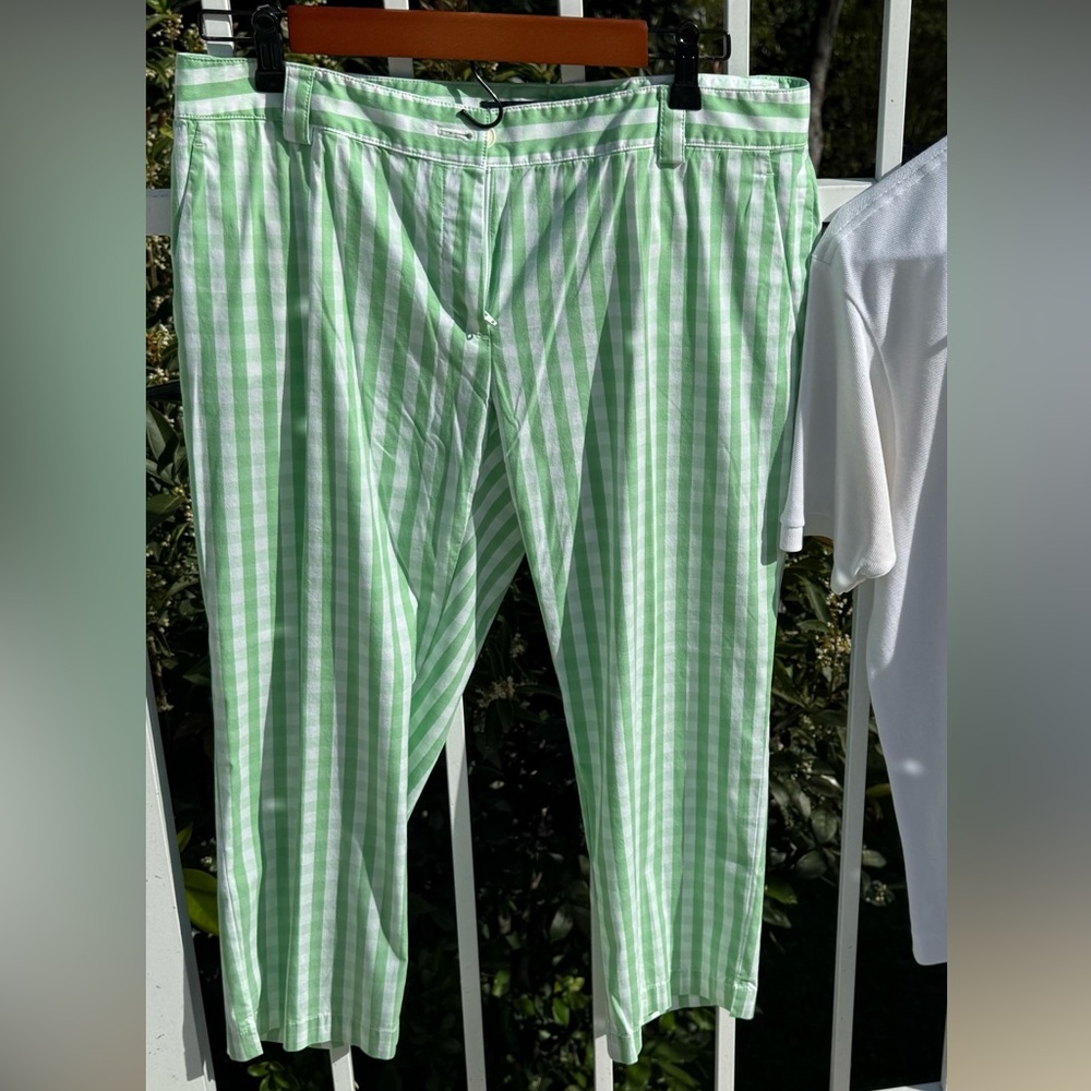 🌿 Brooks Brothers 346 Green & White Striped Cropped Pants | Size 8